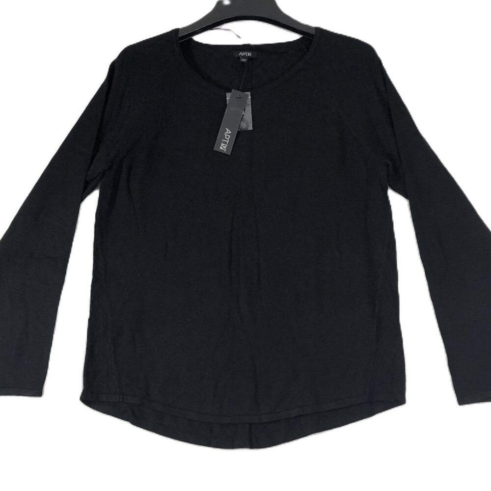 Apt 9 Sweater Women's PL Petite Large‎ Black Long Sleeve Diamond Pattern Top NWT
